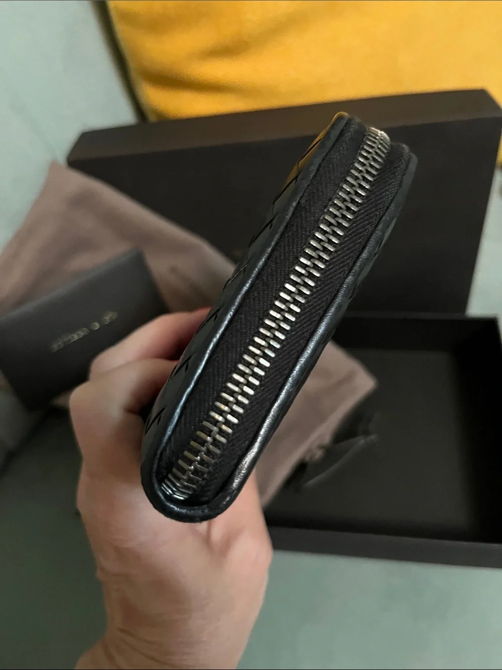 Bottega Veneta Black Intrecciato Zip Around Wallet